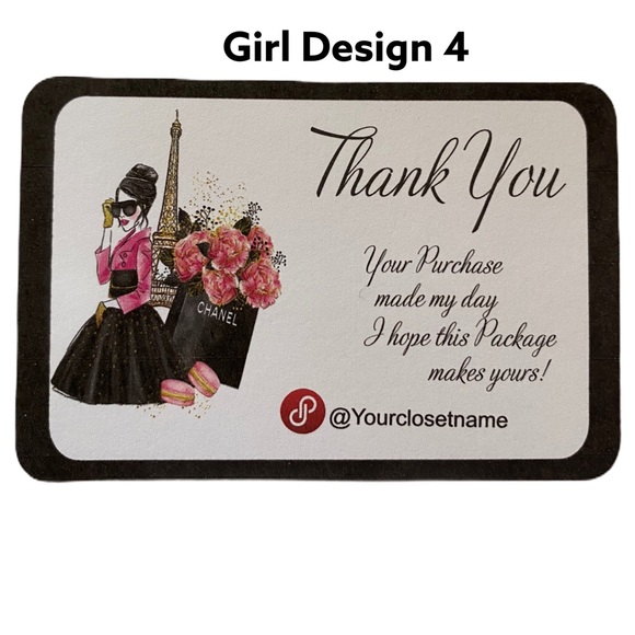 Thank you Cards,Thank You Card with  Paris Fashion Girl  Design Set of  60 - Picture 6 of 15